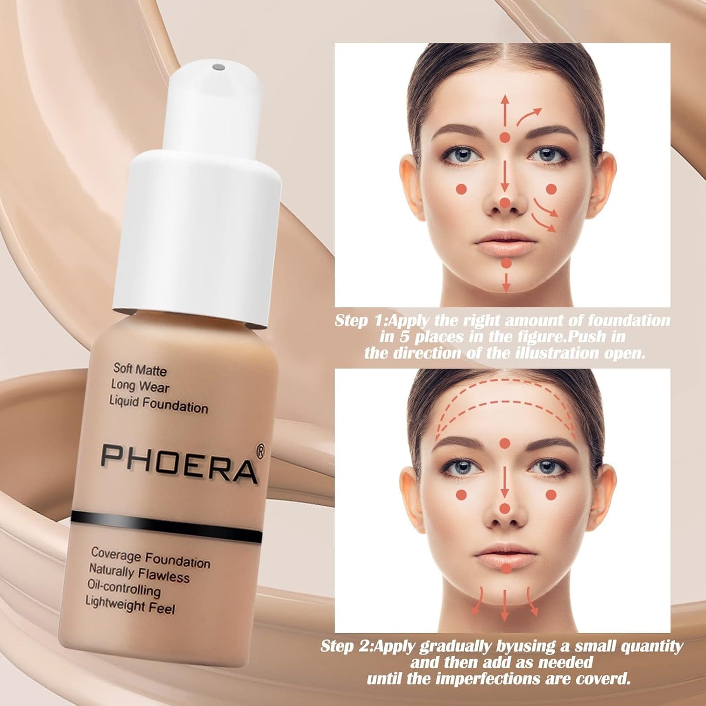 Phoera Liquid Skin Foundation Matte Flawless Full Coverage Face Makeup Concealer