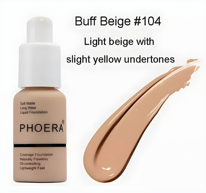 Phoera Liquid Skin Foundation Matte Flawless Full Coverage Face Makeup Concealer
