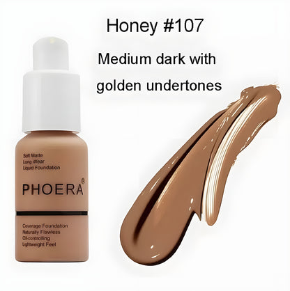 Phoera Liquid Skin Foundation Matte Flawless Full Coverage Face Makeup Concealer