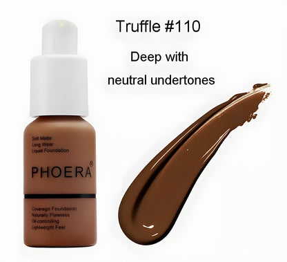 Phoera Liquid Skin Foundation Matte Flawless Full Coverage Face Makeup Concealer